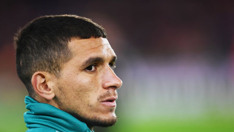 Lucas Torreira before the Premier League match between Sheffield United and Arsenal at Bramall Lane on October 21, 2019