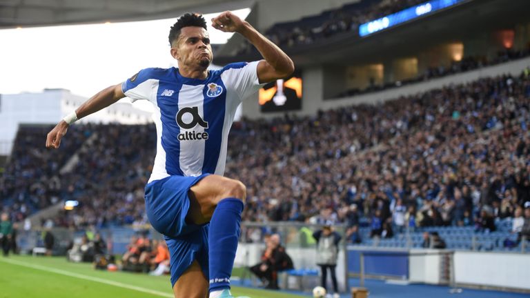 Luis Diaz celebrates after putting Porto ahead against Rangers