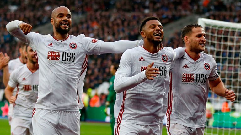 Lys Mousset celebrates his goal for Sheffield United at West Ham