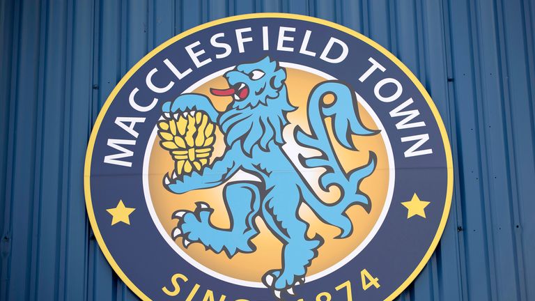 General view of Macclesfield Town club crest at Moss Rose Ground prior to the Pre-Season Friendly between Macclesfield Town and Wigan Athletic at Moss Rose Ground on July 20, 2016 in Macclesfield, England.