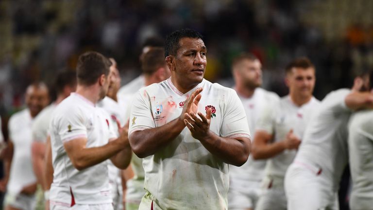 England's prop Mako Vunipola reacts after winning the Japan 2019 Rugby World Cup quarter-final match between England and Australia at the Oita Stadium in Oita on October 19, 2019. 