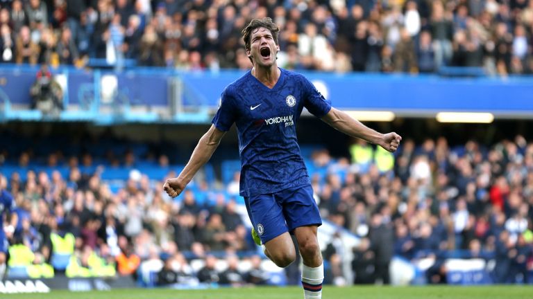 Marcos Alonso celebrates his goal against Newcastle