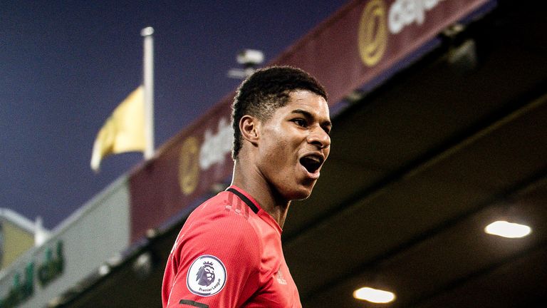 Marcus Rashford celebrates after doubling Manchester United's lead