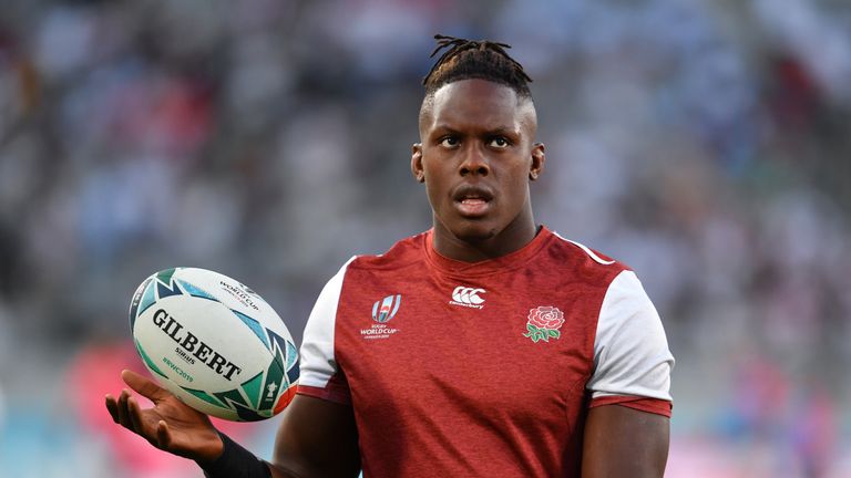 England&#39;s Maro Itoje during the pre match warm up before the Rugby World Cup 2019 Group C game between England and Argentina at Tokyo Stadium on October 5, 2019 in Chofu, Tokyo, Japan.