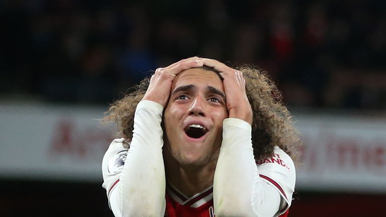 Matteo Guendouzi reacts during the Premier League match between Arsenal and Crystal Palace at Emirates Stadium