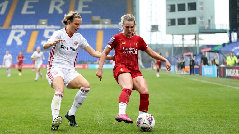 Melissa Lawley, right, in action for Liverpool against Sheffield United