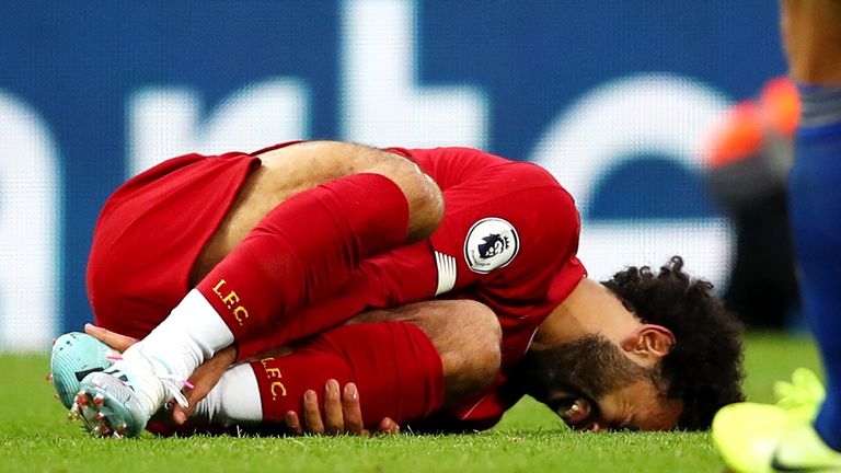 Mohamed Salah injured his ankle in Liverpool's 2-1 win over Leicester
