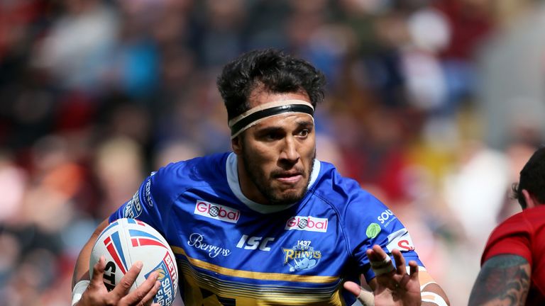 Leeds Rhino's Nathaniel Peteru during the Dacia Magic Weekend at Anfield, Liverpool. PRESS ASSOCIATION Photo. Picture date: Sunday May 26, 2019. See PA story RUGBYL Leeds. Photo credit should read: Richard Sellers/PA Wire. RESTRICTIONS: Editorial use only. No commercial use. No false commercial association. No video emulation. No manipulation of images.