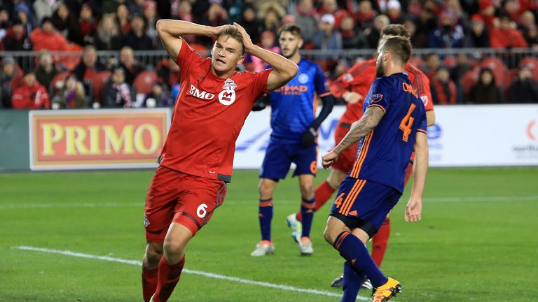 Nick Hagglund reacts to missing a good chance in the MLS conference play-off