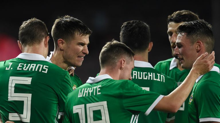 Northern Ireland celebrate after a blistering first-half display in Prague