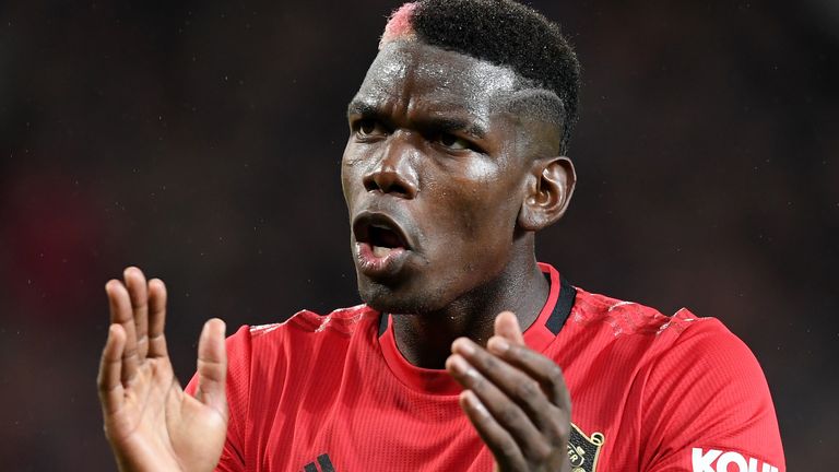 Paul Pogba of Manchester United reacts during the Premier League match between Manchester United and Arsenal FC at Old Trafford 