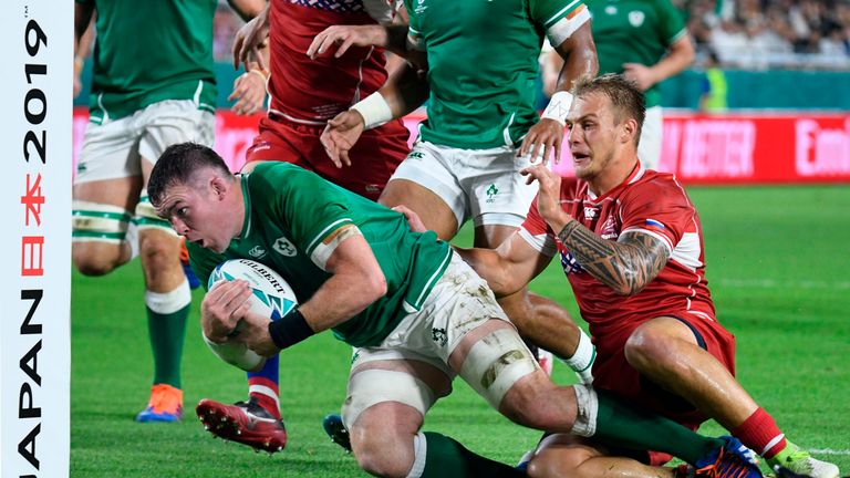 Peter O'Mahony goes over for Ireland's second try