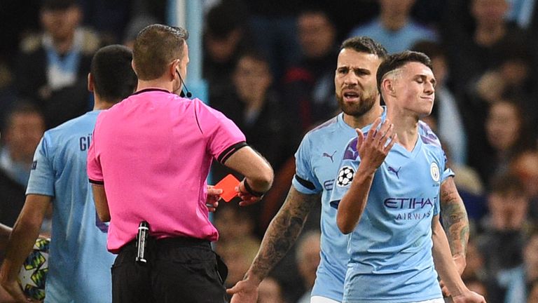 Phil Foden saw red for two bookable offences late on at the Etihad