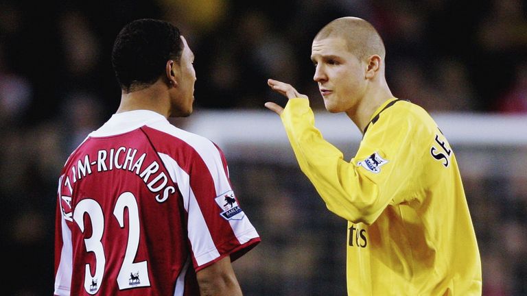 Philippe Senderos and Colin Kazim-Richards bicker during the clash