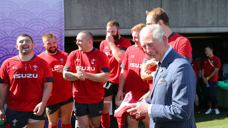 Prince Charles with Wales players at Rugby World Cup
