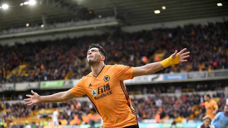 Raul Jimenez celebrates prior to seeing his goal cancelled out for offside by VAR