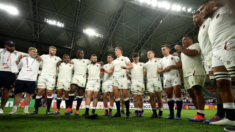 Owen Farrell speaks to his team-mates after England's win over Australia