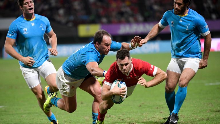 Tomos Williams scores Wales' fourth try against Uruguay