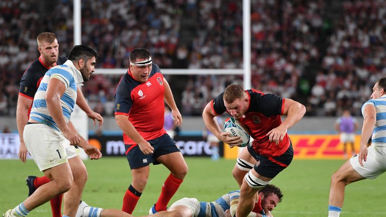 England's Sam Underhill in action during the 2019 Rugby World Cup Pool C match against Argentina 