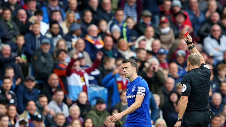 Seamus Coleman was dismissed for a second bookable offence by Graham Scott