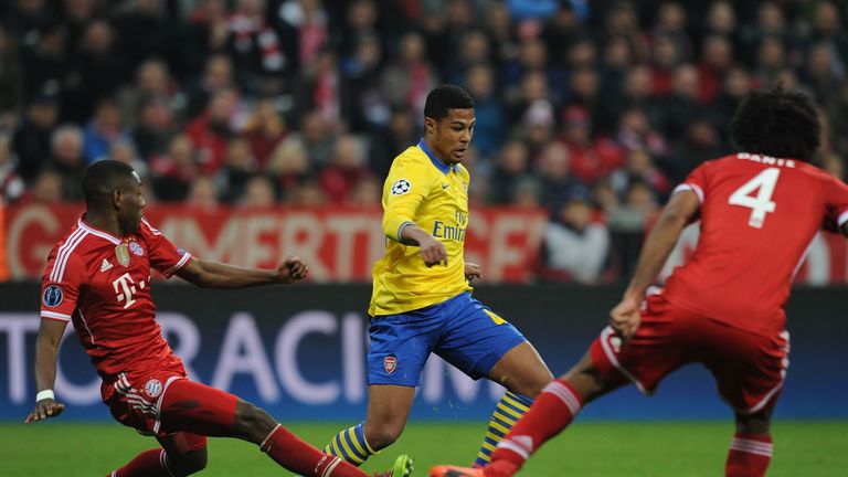 MUNICH, GERMANY - MARCH 11: of Arsenal during the UEFA Champions League Round of 16 match between FC Bayern Muenchen and Arsenal at Allianz Arena on March 11, 2014 in Munich, Bavaria. (Photo by Stuart MacFarlane/Arsenal FC via Getty Images)