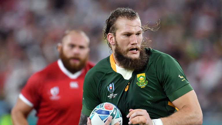 KOBE, JAPAN - OCTOBER 08: South Africa's RG Snyman in action during the Rugby World Cup 2019 Group B game between South Africa and Canada at Kobe Misaki Stadium on October 8, 2019 in Kobe, Hyogo, Japan. (Photo by Ashley Western/MB Media/Getty Images)