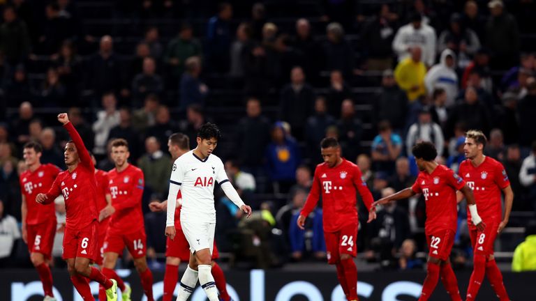 Son Heung-min looks dejected after Bayern Munich score their sixth