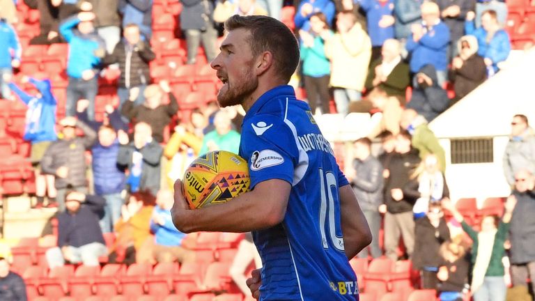 St Johnstone’s David Wotherspoon celebrates his goal during the Ladbrokes Premiership match between St Johnstone and Hamilton at McDiarmid Park