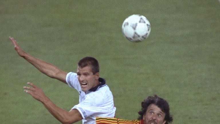 Steve Bull in action for England against Belgium at Italia '90 World Cup