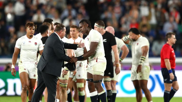 Steve Hansen congratulates Maro Itoje after his man of the match performance for England
