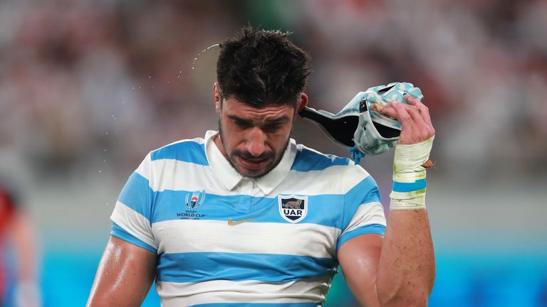 Tomas Lavanini of Argentina walks off the pitch after being shown the red card