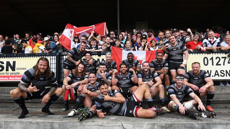 Toronto Wolfpack pose after playing Bradford Bulls at Odsal