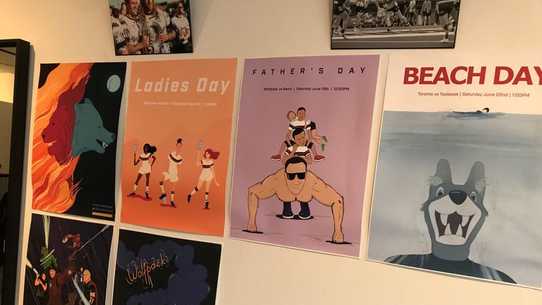 The club shop displays some of the Wolfpack's marketing posters