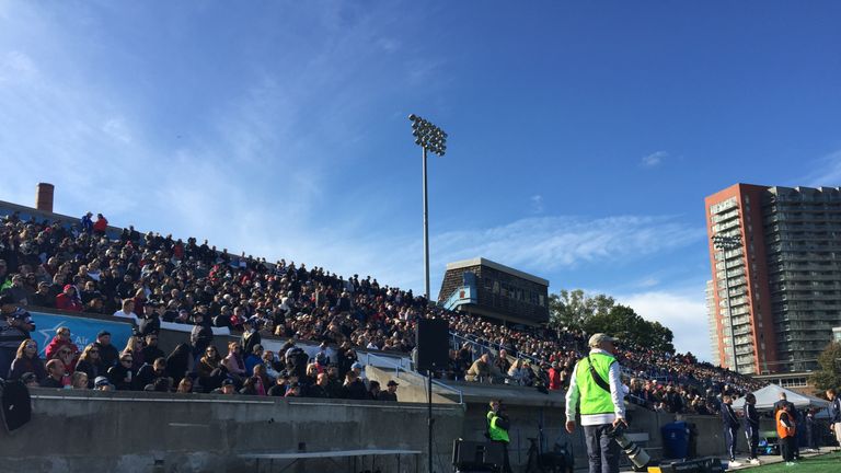 A packed stand underneath the TV gantry