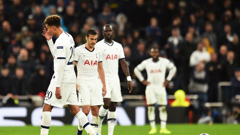 Tottenham players look dejected during the capitulation on Tuesday night