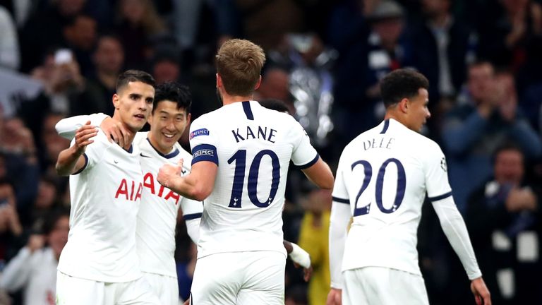 Heung-Min Son celebrates after putting Tottenham 2-0 up vs Red Star Belgrade