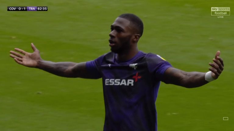 Corey Blackett-Taylor celebrates a goal for Tranmere