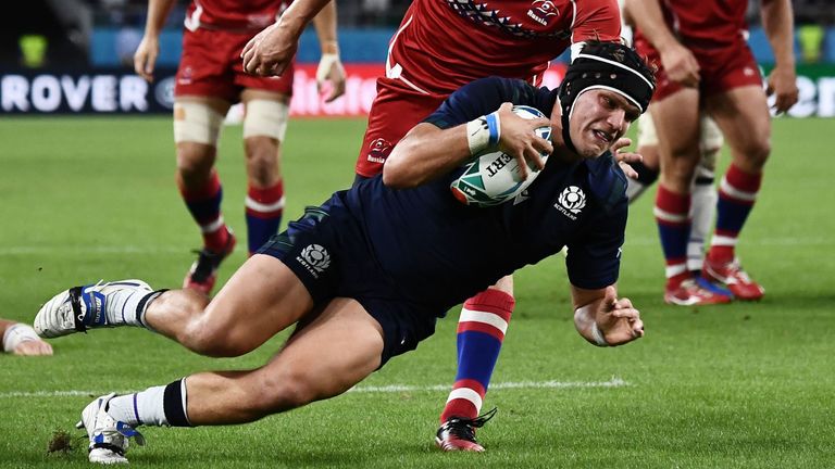 Hooker George Turner scored on his Rugby World Cup debut in the second half