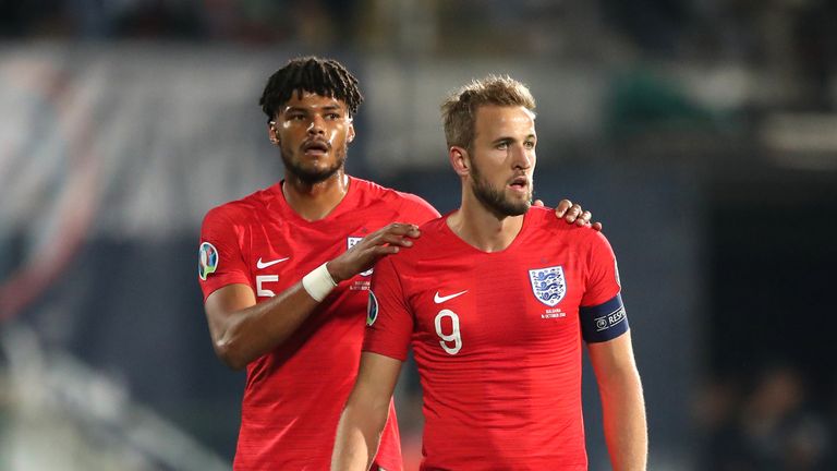 England's Tyrone Mings and Harry Kane during the UEFA Euro 2020 qualifier vs Bulgaria at the Vasil Levski National Stadium in Sofia