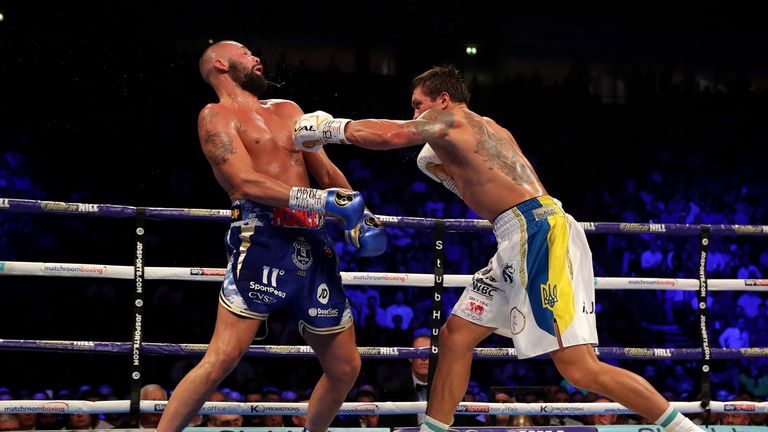  during the WBC, WBA, WBO, IBF & Ring Magazine World Cruiserweight Title Fight between Oleksandr Usyk and Tony Bellew at Manchester Arena on November 10, 2018 in Manchester, England.