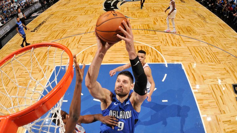 Nikola Vucevic of the Orlando Magic shoots the ball against the New York Knicks