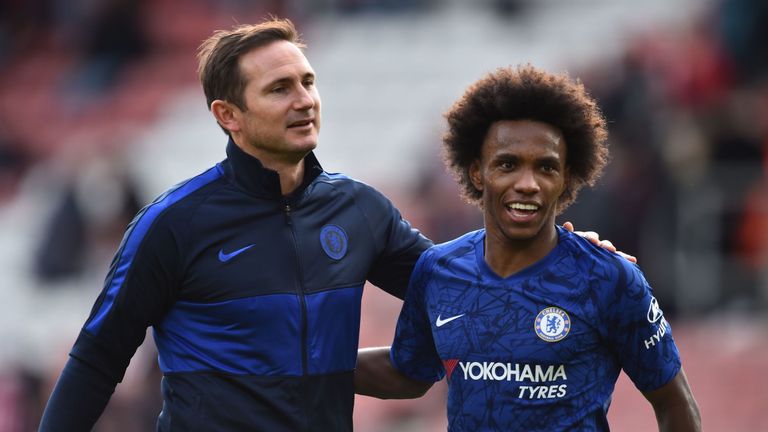 Frank Lampard and Willian celebrate for Chelsea