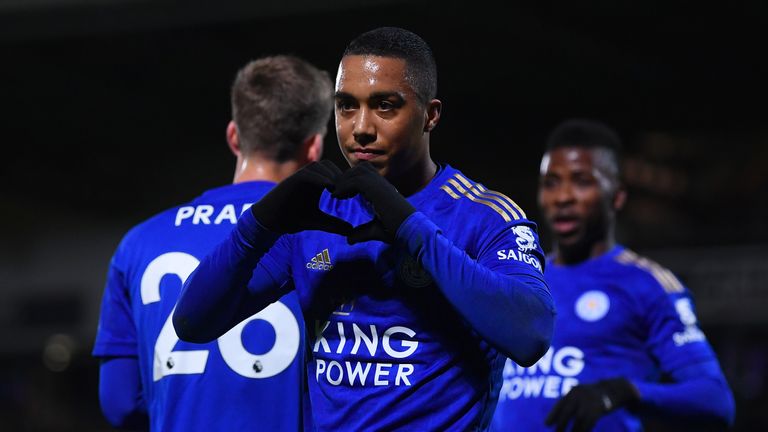 Youri Tielemans celebrates scoring against Burton in the Carabao Cup 