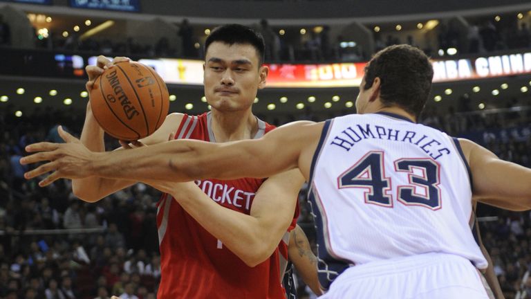 Yao Ming in action for the Houston Rockets against the Brooklyn Nets