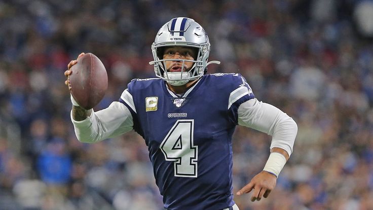 DETROIT, MI - NOVEMBER 17: Dak Prescott #4 of the Dallas Cowboys rolls out to pass during the fourth quarter of the game against the Detroit Lions at Ford Field on November 17, 2019 in Detroit, Michigan. Dallas defeated Detroit 35-27. (Photo by Leon Halip/Getty Images) *** Local Caption *** Dak Prescott