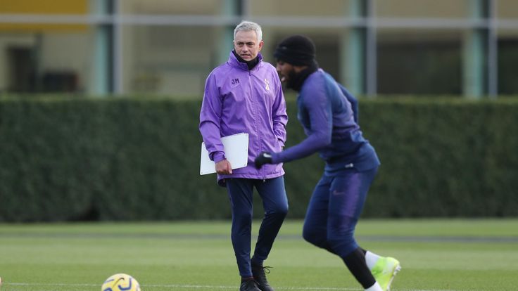 Jose Mourinho and Danny Rose during Tottenham training
