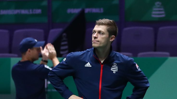 Neal Skupski of Great Britain, playing partner of Jamie Murray of Great Britain looks dejected following the defeat in their semi-final doubles match against Rafael Nadal and Feliciano Lopez of Spain during Day 6 of the 2019 Davis Cup at La Caja Magica on November 23, 2019 in Madrid, Spain.