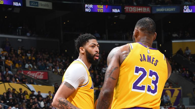 Anthony Davis and LeBron James in action for the Los Angeles Lakers 