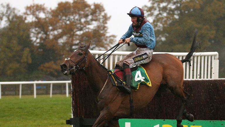 Ballyoptic ridden by Sam Twiston-Davies jumps the last fence to win The bet365 Charlie Hall Steeple Chase during day two of the Bet365 meeting at Wetherby Racecourse. PA Photo. Picture date: Saturday November 2, 2019. See PA story RACING Wetherby. Photo credit should read: Nigel French/PA Wire