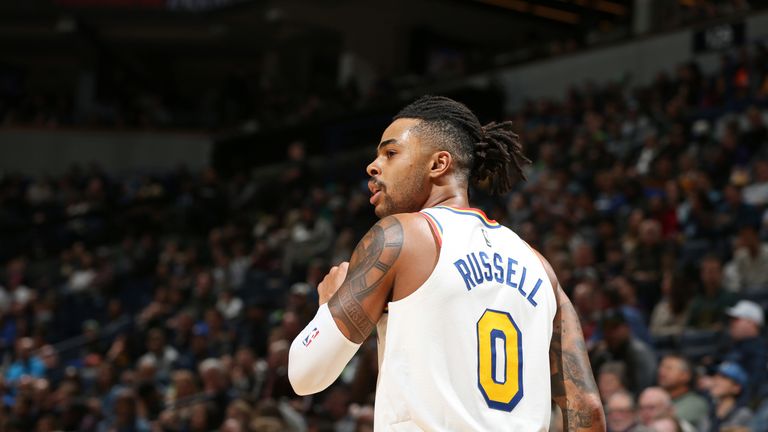 D'Angelo Russell in action during Golden State's overtime loss to Minnesota